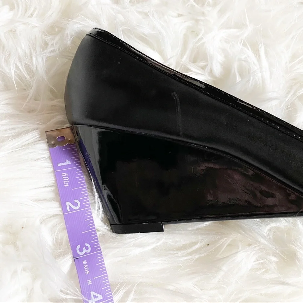 Etienne Aigner Black Peep Toe Patent Wedges SZ 8.5